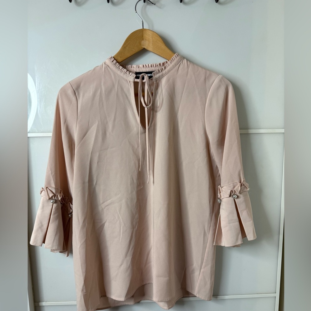Karl Lagerfield Paris Womens Blouse Shirt Top with Embellised Sleeves Size M/L.
